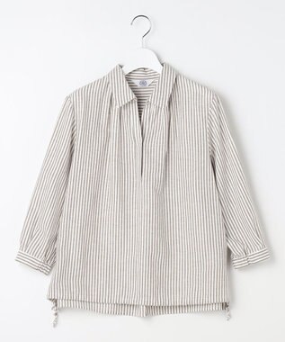 J.PRESS LADIES リネンMIX ストライプ スッキパー ブラウス ブラウンストライプ系