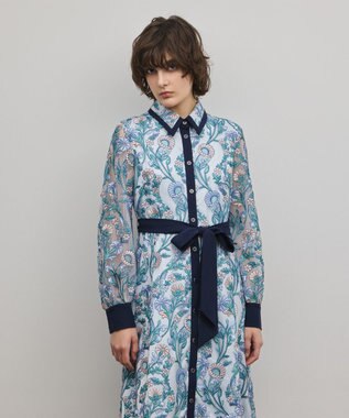 GRACE CONTINENTAL マルチフラワー刺繍フレアワンピース ブルー