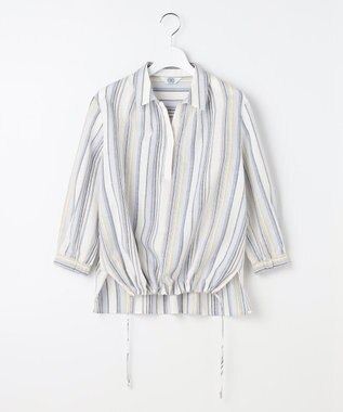 J.PRESS LADIES リネンMIX ストライプ スッキパー ブラウス ブルーマルチ系