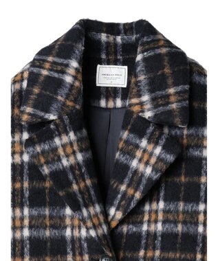 AMERICAN HOLIC チェックコクーンミディコート Check Navy