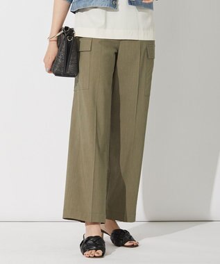 自由区 L 【洗える・ストレッチ素材】リネンヴィスコース ストレッチ カーゴパンツ カーキ系