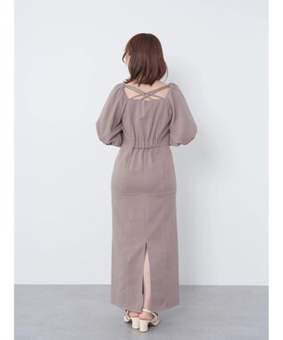 earth music&ecology 配色ステッチパフスリーブワンピース Black