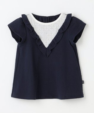 組曲 KIDS 【110-140㎝】サッカーストライプ ブラウス ネイビー