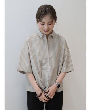AMERICAN HOLIC イージーケア５分袖バックタックシャツ Stripe Beige