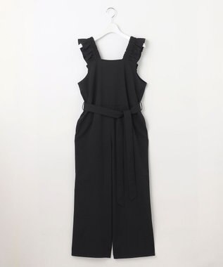 Feroux 【洗える】ショルダーフリル オールインワン ブラック系