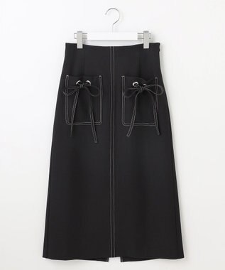 Feroux 【洗える】リボンポケット付きIライン スカート ブラック系