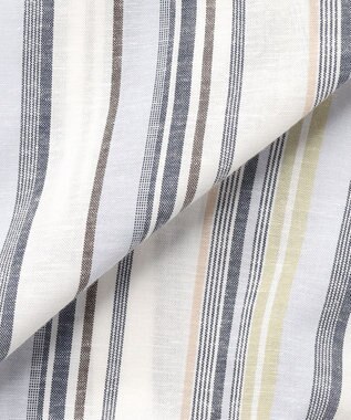 J.PRESS LADIES リネンMIX ストライプ スッキパー ブラウス ブルーマルチ系