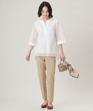 自由区 L 【洗える】ジオメトリックフラワーレースプルオーバー ブラウス オフ