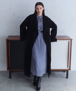 BEIGE， CALLERRY / シルク混ドットギャザーワンピース Dull Blue