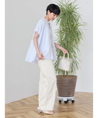 AMERICAN HOLIC 接触冷感フレンチスリーブ切り替えフレアブラウス Stripe Ivory