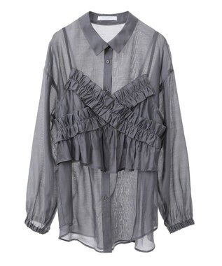 Green Parks ＳＥＴ２点フリルビスチェ＋シャツチュニック Charcoal Gray