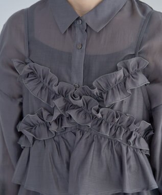 Green Parks ＳＥＴ２点フリルビスチェ＋シャツチュニック Charcoal Gray