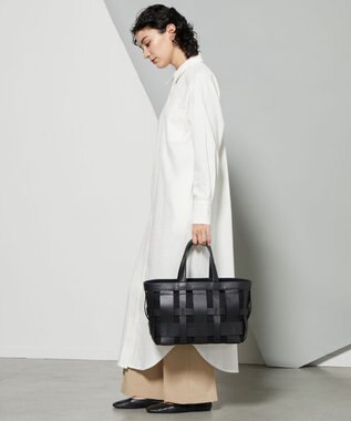 Y'SACCS 【リサイクルレザー】メッシュかごバッグ　large ブラック×ブラック