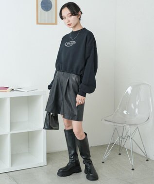 WEGO 裏起毛ドロストショートスウェット ブラック