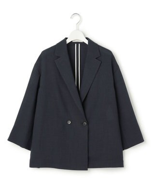 ICB ドライアセテートスラブ 8分袖ジャケット ネイビー