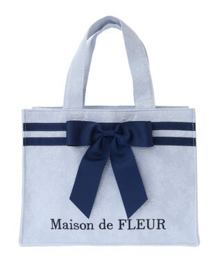 Maison de FLEUR ラインリボンジャカードスクエアトートバッグ Light Blue