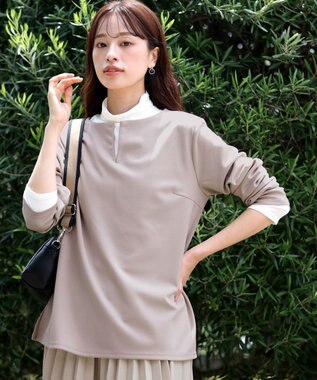 Tiaclasse 【洗える】キーネックカットソートップス グレージュ