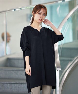 Tiaclasse L 【洗える】キーネックニットチュニック ブラック