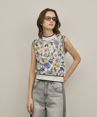  フラワープリントニットトップ