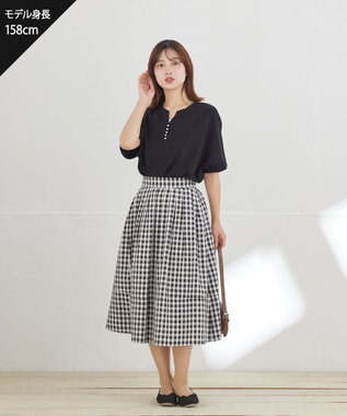 Tiaclasse パール付きキーネックトップス ブラック