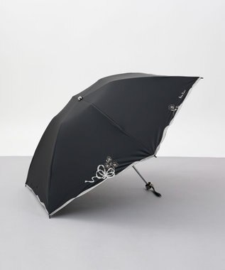 AURORA NINA RICCI （ニナリッチ)  リボン＆ネモフィラ風 刺しゅう晴雨兼用パラソル（クイックオープン折り畳み・ミニ傘） ブラック