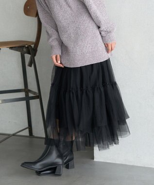 earth music&ecology イレギュラーヘム段々チュールスカート Black