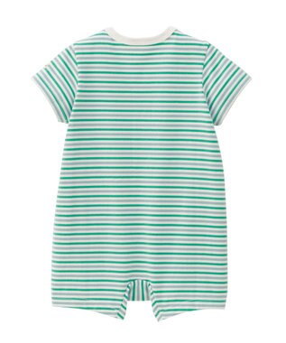 MIKI HOUSE HOT BISCUITS 【70-80cm】 みじんボーダー ワンポイント刺繍 ショートオール グリーン