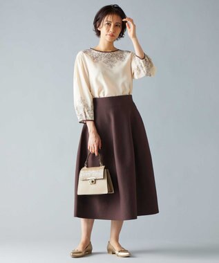 自由区 【洗える】ポリエステルホールガーメント スカート ダークブラウン系
