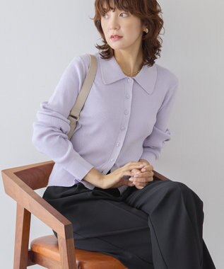 AMERICAN HOLIC バイパチ襟付き前あきリブプルオーバー ライラック