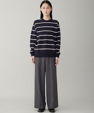 UNFILO MENS 【OCEANS YouTube 掲載/男女兼用】スムースシルキーニット 柄 ボーダー ネイビー×アイボリー