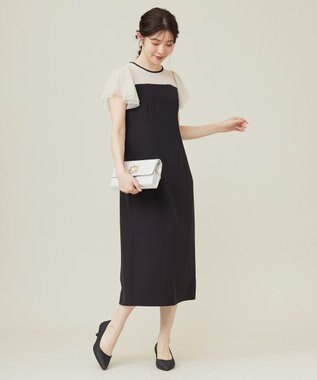 ANY SIS フリルスリーブペンシル ドレス ブラック