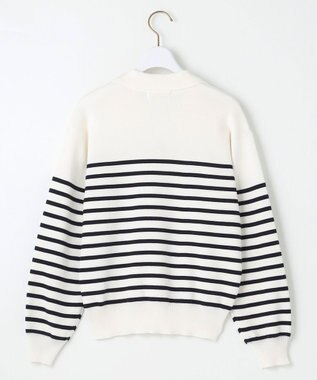 ANY SIS 【洗える】スキッパーポロ襟プルオーバー ニット オフ×ネイビー