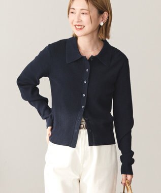 AMERICAN HOLIC バイパチ襟付き前あきリブプルオーバー Dark Navy