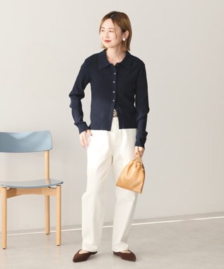 AMERICAN HOLIC バイパチ襟付き前あきリブプルオーバー Dark Navy