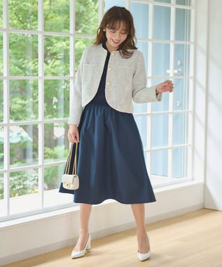 Feroux 【洗える】ニットドッキング ボウタイワンピース ネイビー系