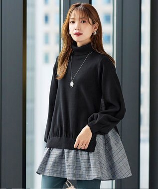 Tiaclasse L 【洗える】コンビフレアニットトップス ブラック