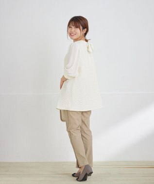 Tiaclasse L 【洗える】ストレッチサイドラインパンツ ベージュ