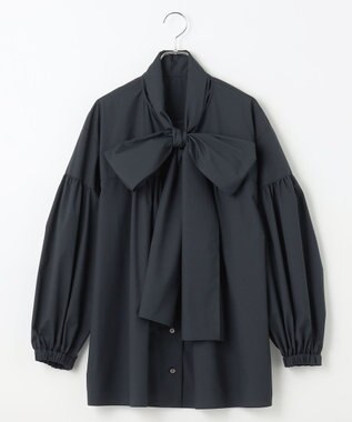 #Newans 【シワになりにくい/洗濯機可能/袖ゴム】ビッグリボンブラウス ネイビー