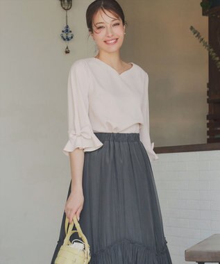 Tiaclasse 【洗える】リボンフレアスリーブブラウス アイボリー