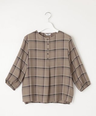 J.PRESS LADIES 【洗える】ハイツイストチェック ボートネック ブラウス ベージュ系3