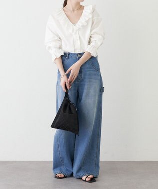 russet ナイロンジャガード巾着ポーチ L(Z-230) Trv-Black