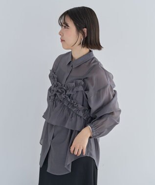 Green Parks ＳＥＴ２点フリルビスチェ＋シャツチュニック Charcoal Gray