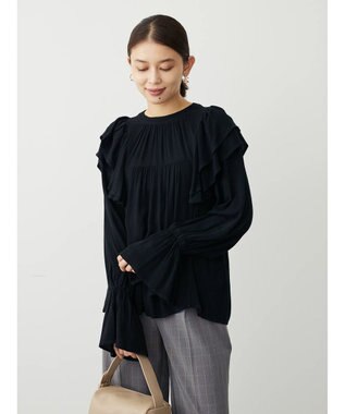 Green Parks ・Ｐｅｔｉｔ　Ｆｌｅｕｒ　ラッフルショルダーブラウス Black