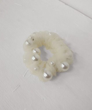 Tiaclasse 【選べる2TYPE】パール付きゴム＆シュシュ シュシュタイプ：オフホワイト