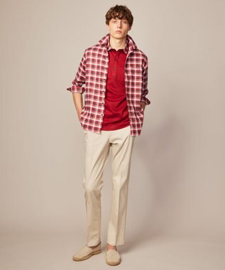 JOSEPH ABBOUD 【麻100％】リネンチェック シャツ レッド系3