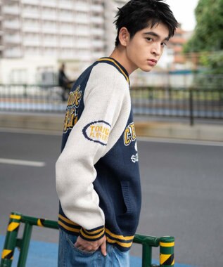 WEGO 【ユニセックス着用ITEM/MLサイズ展開】ジャガードニットスタジャン ネイビー