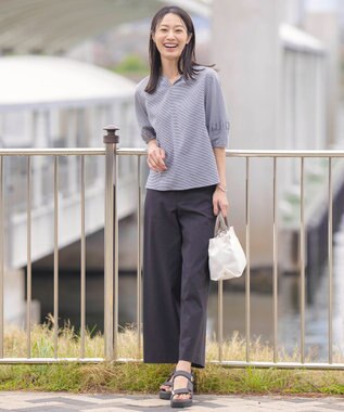 J.PRESS LADIES L 【洗える】アセVis ギンガム ボリュームスリーブ ブラウス ネイビー系3