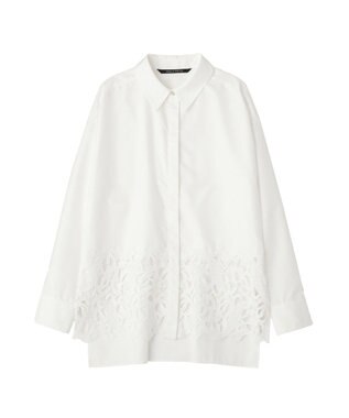 YECCA VECCA レースヘムロングシャツ Stripe