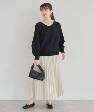 Green Parks 洗える　Ｖネックドルマンニットプルオーバー Black