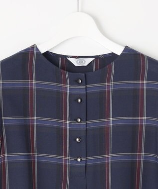 J.PRESS LADIES 【洗える】ハイツイストチェック ボートネック ブラウス ネイビー系3